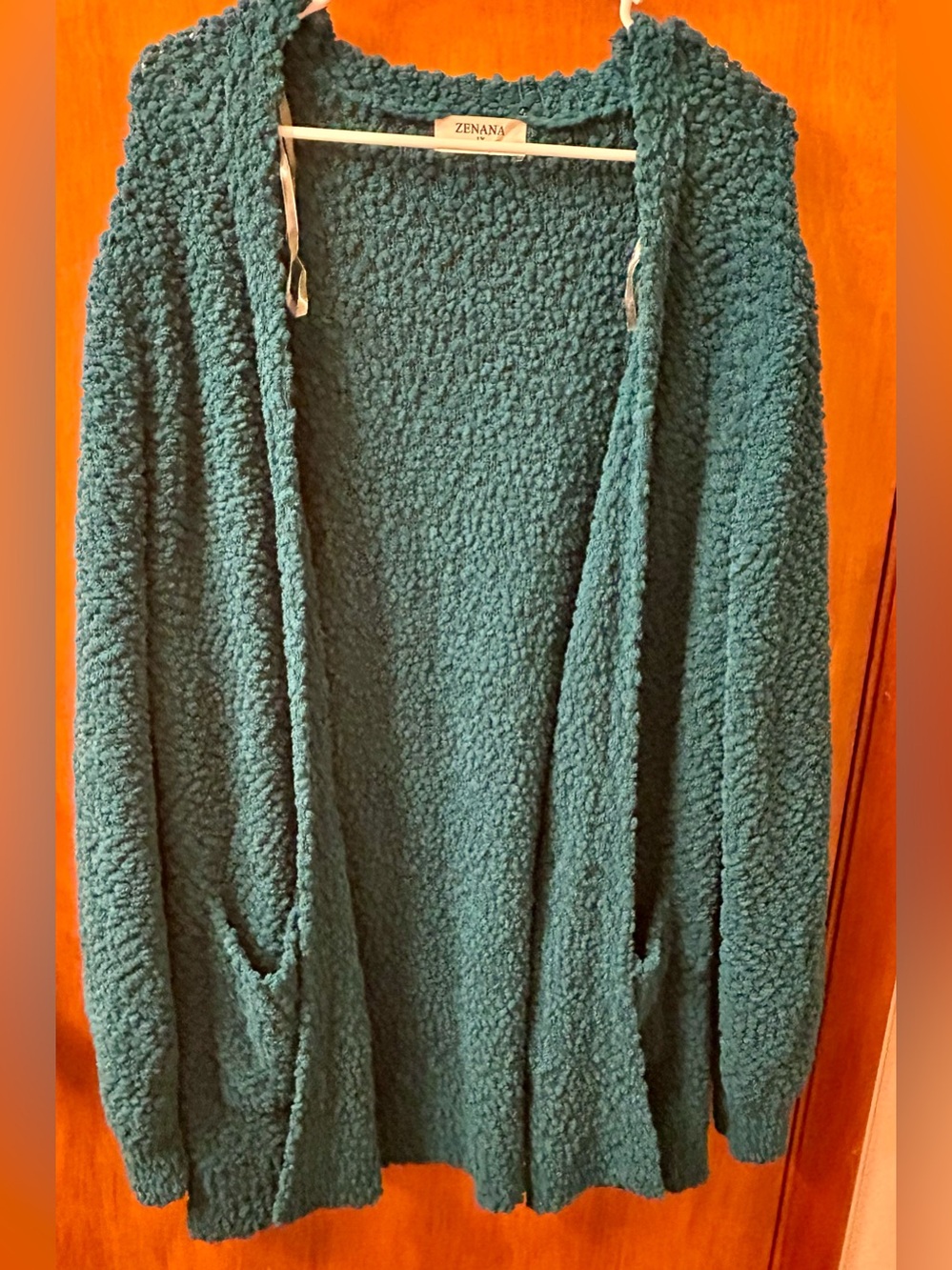 Zenana Outfitters Teal Plush Open-Front Cardigan